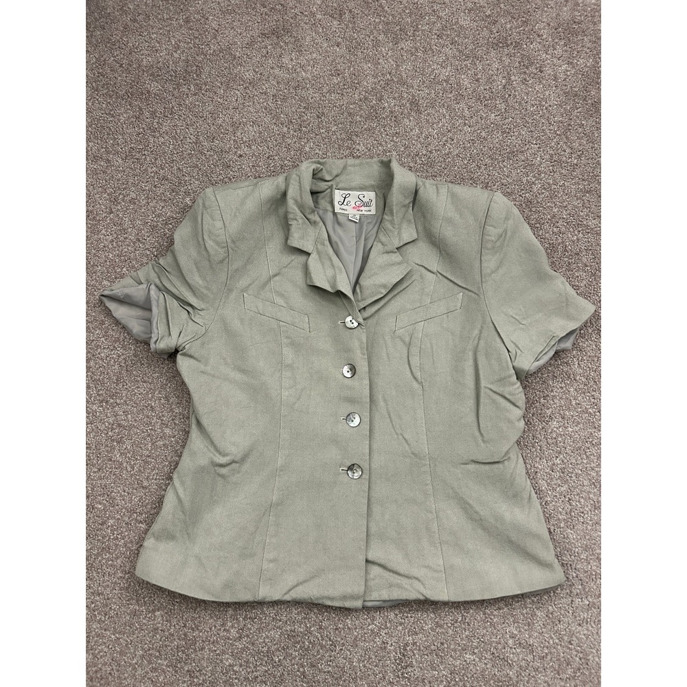 90s Le Suit Blazer Jacket Womens 16 Sage Green Good Short Sleeve Button Tailored